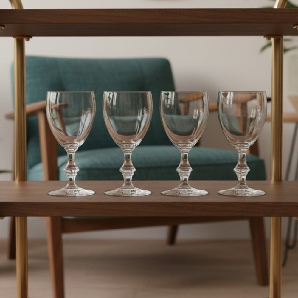 Libbey Georgian Cordial Glasses, Set of 4, Vintage Clear Stemware, Drinkware